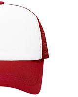 Gorra trucker roja y blanca personalizada con malla trasera, cierre ajustable, transpirable, frente de espuma de poliéster, logotipo personalizado, gorra de béisbol.