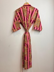 Robe kimono en coton biologique imprimée à la main : Yukata japonaise bohème - Product Image 3