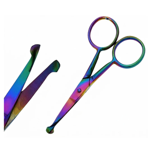 Stainless Steel Nose Hair <b>Scissors</b> Rainbow Wholesale Curved 3.5 Inch Professional <b>Mustache</b> Grooming Trimming <b>Scissor</b> OEM Custom - Product Image 6