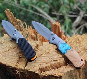 Couteau pliant OEM DIY avec manche en bois, lame plaquée titane gris, pour camping, chasse, survie, couteau de poche, logo personnalisé - Product Image 4