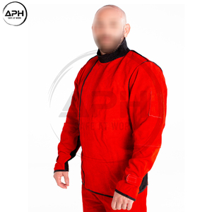 Custom Red Leather Welding Jacket Heavy Duty Flame Resistant Workwear <b>Coat</b> Long Sleeve <b>Stand</b> Collar Adjustable Cuffs OEM ODM - Product Image 3