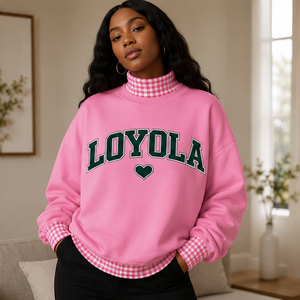 High Quality Customized <b>Women</b> <b>Cream</b> Sweatshirt Contrast Orange Gingham Printed Hem Neckline Arched Varsity Print Fall <b>Fleece</b> - Product Image 4