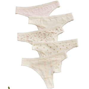 Tangas de cintura baja para mujer, con estampado floral, ribete de encaje, lazo, ropa interior romántica fina, transpirable, de algodón y spandex, personalizada - Product Image 1