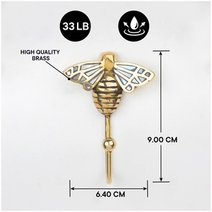 Handmade Gold Bee <b>Wall</b> <b>Hook</b> With Single Towel <b>Hook</b> For Hanging <b>Keys</b> And Clothing Decorative Brass <b>Hook</b> Vintage Style - Product Image 2