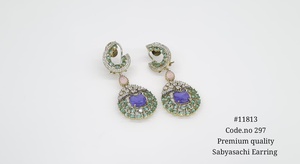 Boucles d'oreilles pendantes vintage en zircon cubique coloré, plaquées laiton, style Mehandi, pour mariage et fête, pour femmes - Product Image 2