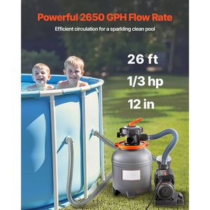 Sistema di Filtrazione a Sabbia per Piscina Krystal Clear a 6 Vie, 1/3 HP, 2650 GPH, 12 Pollici, per Piscine Interrate - Product Image 2