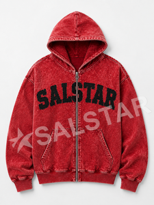 Veste à capuche en jean délavé vintage pour homme, logo personnalisé, coupe oversize, fermeture éclair, streetwear, veste décontractée - Product Image 3