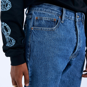 Unisex Extra Long Boot Cut <b>Stretch</b> Denim Jeans Zipper Fly High Street Hip Hop Style Pleated Effect Casual Stonewash Pants - Product Image 3