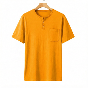Men's Lime Green Short Sleeve <b>Henley</b> T-<b>Shirt</b> Regular Fit Cotton Casual Solid Color Pocket Front Breathable Knitted Fabric - Product Image 2