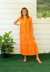 ¡Vestido Maxi personalizado Tie Dye con patrón sólido Estilo lindo Cintura tejida Mangas largas dulces Exportadores de vacaciones de alta calidad! - Product Image 4