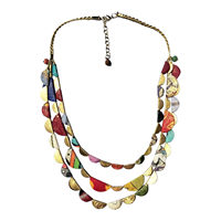 Collier artisanal unisexe en forme de boule, style bohème, multi-couches, plaqué or, avec perles en tissu écologiques colorées
