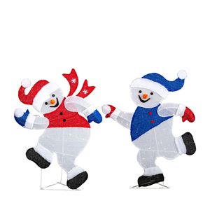 Ensemble de 2 bonhommes de neige lumineux 3D pour décorations de Noël, pré-éclairés avec 120 lumières LED blanc chaud, indice de protection IP67, décorations de Noël pour l'extérieur - Product Image 1