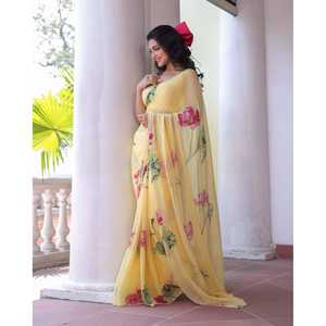 Diseñador floral trabajo hecho a mano Sari hermoso vestido de fiesta - Product Image 3