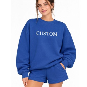Compre Conjuntos de Dos Piezas de Sudaderas Personalizadas OEM para Mujer, Sudadera Holgada con Cuello Redondo y Pantalones Cortos al por Mayor - Product Image 6