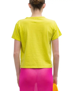 เสื้อยืดครอปสีเหลืองสำหรับผู้หญิง แขนสั้น คอกลม ทรงหลวม เสื้อยืดแฟชั่นคุณภาพสูงสำหรับผู้หญิง - Product Image 2