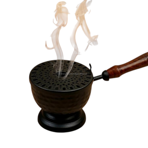 Black Metal Incense Burner With Wooden Handle Aromatherapy Diffuser Religious Use All Season <b>Decorative</b> Home Fragrance Holder - Product Image 1