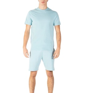 Ensemble de t-shirts et shorts coupe ajustée en coton peigné à séchage rapide pour hommes Twinset avec col rond manches courtes pour l'été solide et léger - Product Image 1