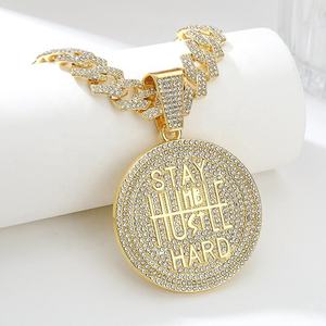 Gold Plated <b>Iced</b> <b>Out</b> Moissanite Pendant Necklace Round Disc <b>Chain</b> Hip Hop Jewelry for Men Women Party Gift - Product Image 1