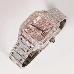 Luxury Vintage Modern Iced Skeleton Automatic <b>Watch</b> Two Tone Rose Gold <b>Square</b> <b>Face</b> Diamond Mechanical Full Bling Moissanite - Product Image 3