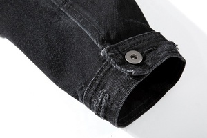 Tendance 2025 : Veste cargo élégante en jean noir délavé à l'acide avec trous et boutons, pour hommes, femmes, enfants et dames, disponible en ligne - Product Image 3