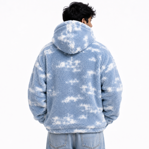 Sweat à capuche zippé sur le côté en polaire Sherpa personnalisé, coupe oversize, style streetwear hivernal pour homme, vêtements décontractés d'hiver, fabrication américaine - Product Image 2