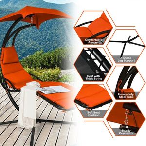 Tumbona Colgante para Exteriores con Soporte y Almohada, Estructura de Acero Moderna para Patio, Playa, Apartamento, Ocio - Product Image 6
