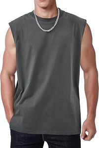 Camiseta sin mangas de punto vintage para hombre con lavado mineral - Top casual de cuello redondo tipo muscle tank, 100% algodón ecológico para gimnasio y verano - Product Image 4