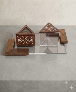 Ensemble brûle-encens artisanal en bois de santal avec plateau en acrylique incrusté de nacre, boîte Mubkhar, coffret cadeau religieux écologique - Product Image 1
