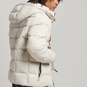 Veste matelassée pour homme en polyester et coton, coupe-vent, imperméable, col montant, logo frontal, couleur unie, chaude pour l'hiver, doublure polaire - Product Image 6