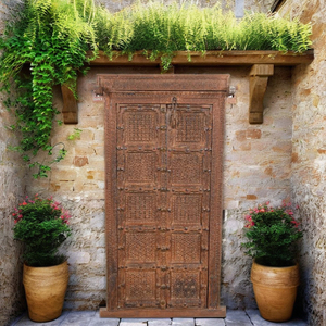 HASWANI HANDICRAFTS Puerta de Madera Tallada a Mano Estilo Shekhawati con Marco, Puerta Principal de Madera Sólida de Estilo Antiguo - Product Image 3