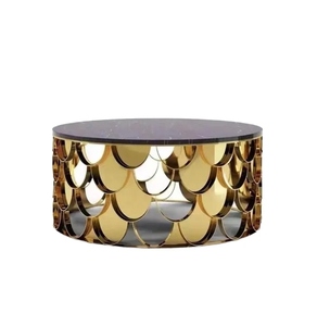 Luxury Modern Extendable Round Gold Fish Scale Stainless Steel Shaped Marble <b>Coffee</b> <b>Table</b> Home Hotel Living Room Cafe Furniture - Product Image 4