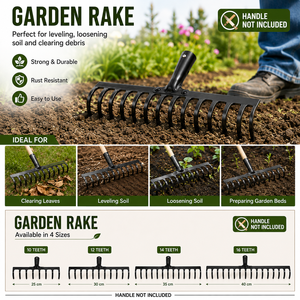 Tête de râteau de jardin robuste à 10, 12, 14 ou 16 dents en acier, accessoire cultivateur pour pelouse, feuilles et sol, idéal pour le jardinage, l'aménagement paysager et l'agriculture - Product Image 5