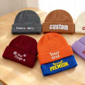 Bonnet tricoté côtelé personnalisé brodé avec revers, chaud pour l'hiver, unisexe, OEM/ODM - Product Image 4