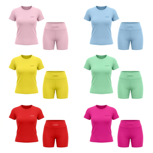 T-shirt pour femme à manches courtes et col rond, couleur unie, avec logo sur le devant, en coton extensible tricoté avec élasthanne - Product Image 1