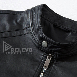 Veste Homme Noire en Cuir Texturé avec Col Montant, Style Formel Tendance, Fermeture Éclair, Respirante, Coton et Polyester, Idéale pour l'Automne - Product Image 3