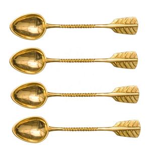 ชุดช้อนและส้อมหรูหรา,เซตส้อมทองคำทรงใบไม้ปลายมีสไตล์ในเขตร้อนทองเหลืองชุบทองชุดของหวานและส้อมสำหรับเสิร์ฟอาหารบาร์ - Product Image 3