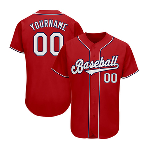 Maillot de baseball personnalisé rouge à manches courtes avec cordon de serrage, unisexe, coupe classique, toutes saisons, nom de l'équipe imprimé, 100 % polyester - Product Image 1