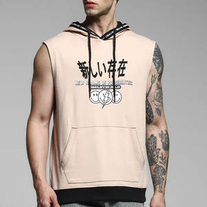 Débardeur à capuche pour homme en coton confortable sans manches avec poche, matière respirante 100% coton - Product Image 1