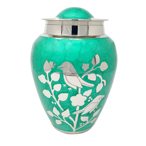 Urna grande para adultos, pájaros voladores, funeral, azul conmemorativo con bendición de plata, urna de cremación para pájaros, urna de latón macizo hecha a mano - Product Image 3