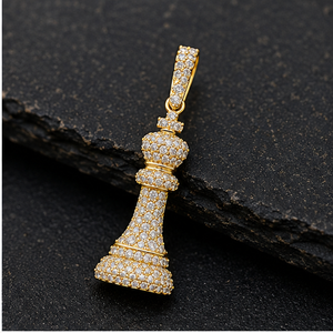 Sparkling Fully Iced Lab Grown Diamonds Custom 10K <b>Solid</b> <b>Gold</b> King Queen Chess Piece <b>Pendant</b> Men's Hip Hop Fine Jewelry necklace - Product Image 4