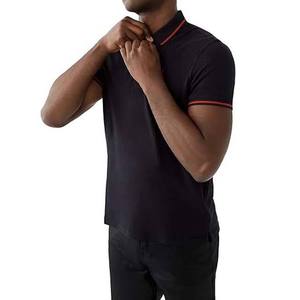 Polo à manches courtes pour homme, noir, uni, décontracté, tricoté, respirant, en coton, boutonné devant, coupe classique - Product Image 2
