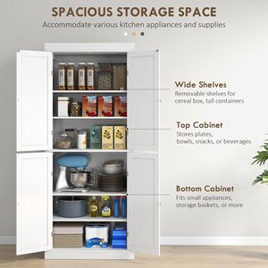 Elegant 72\" White <b>Kitchen</b> <b>Pantry</b> Cabinet with Storage Doors and Shelves - Product Image 4