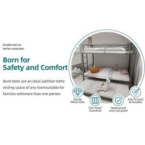 Letto a Castello in Metallo Argento Resistente e Robusto, con Riduzione del Rumore e Ringhiera di Sicurezza, Senza Necessità di Rete a Doghe - per Bambini - Product Image 6