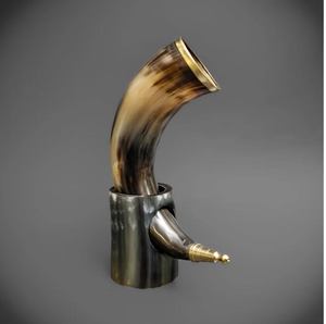Viking Authentic 16 oz Natural <b>Drinking</b> Horn Eco-Friendly Iron <b>Stand</b> Brass Adornments Beer <b>Drinking</b> Features AL MALIK CRAFT - Product Image 2