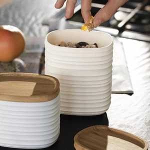 <b>Decorative</b> Metal <b>Storage</b> Canister <b>with</b> Wooden <b>Lid</b> for Kitchen Pantry <b>Storage</b> and Stylish Countertop Organization - Product Image 6