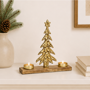 Modern Gold Aluminum Christmas <b>Tree</b> Candle Holder Solid Mango Wood Base Handcrafted Gilded Metal <b>Tabletop</b> Decoration Home Decor - Product Image 4