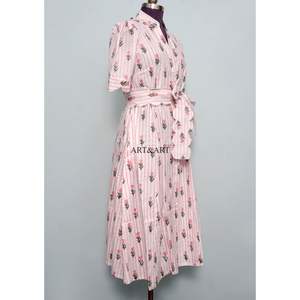 Nouvelle arrivée, robe mi-longue indienne style A, décontractée, pour soirée, robe d'été pour femme, une pièce, confortable au quotidien, 100% coton pur, imprimé floral Kangura - Product Image 5