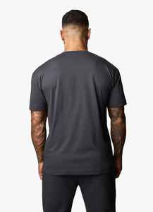 T-shirt pour homme en gris foncé uni, col rond, coupe ajustée, manches courtes, respirant, décontracté, à porter en été - Product Image 5