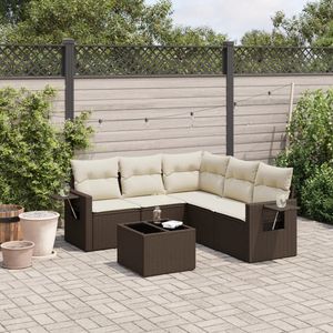 Conjunto de Sofás para Exteriores en Color Crema Marrón, Muebles de Patio en Forma de L, Seccionales de Mimbre con Cojines, Asientos para Jardín - Product Image 1