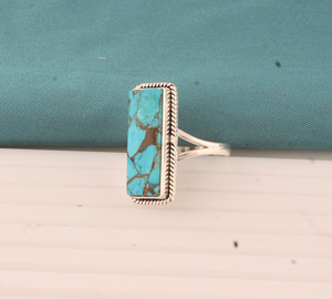 Bague de mariage et de fête unisexe en argent 925, artisanale, classique, longue et rectangulaire, avec améthyste bleue et cuivre, bordure torsadée, directement de l'usine - Product Image 2